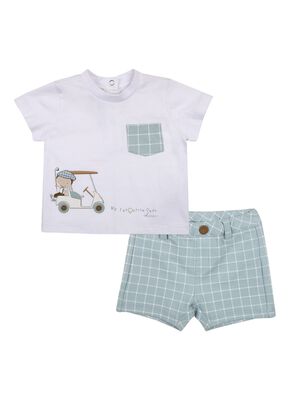 Boys White & Medium Light Blue T-Shirt with Short Pants